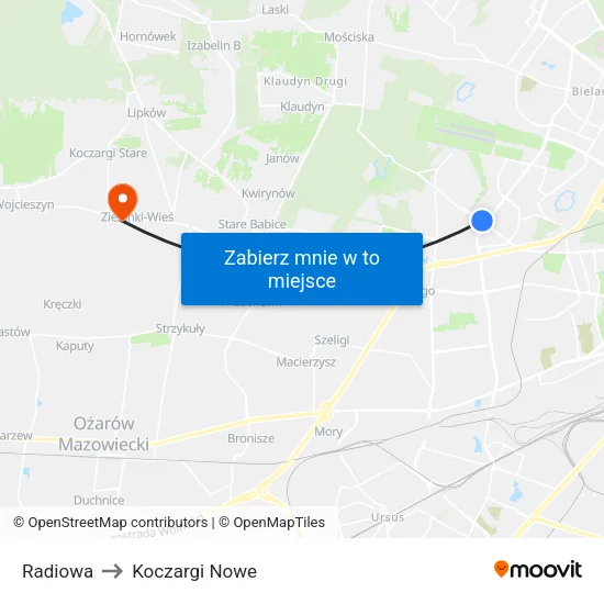 Radiowa to Koczargi Nowe map