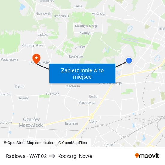 Radiowa - WAT 02 to Koczargi Nowe map