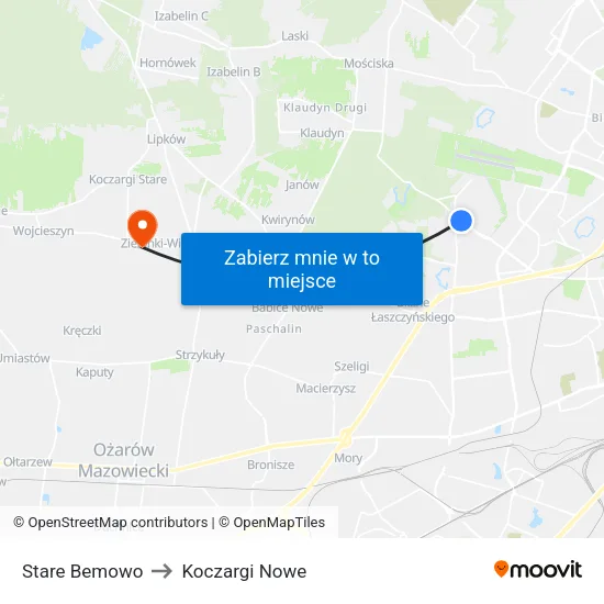 Stare Bemowo to Koczargi Nowe map