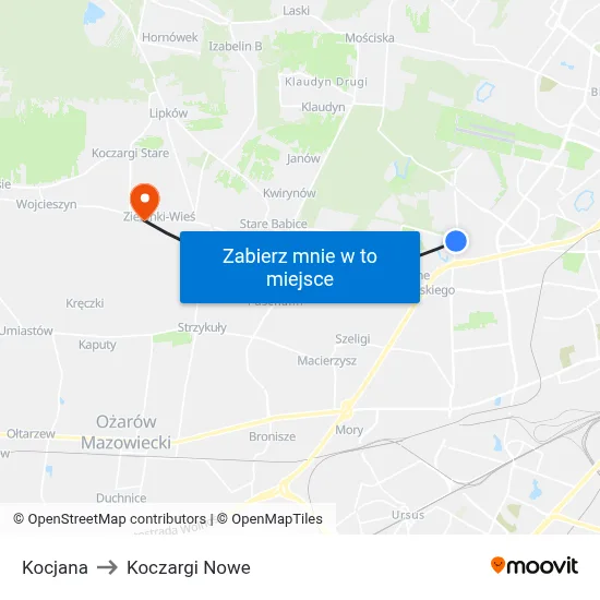 Kocjana to Koczargi Nowe map