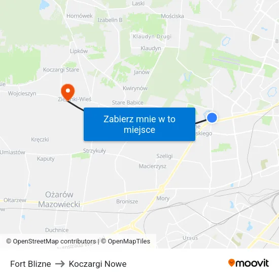 Fort Blizne to Koczargi Nowe map