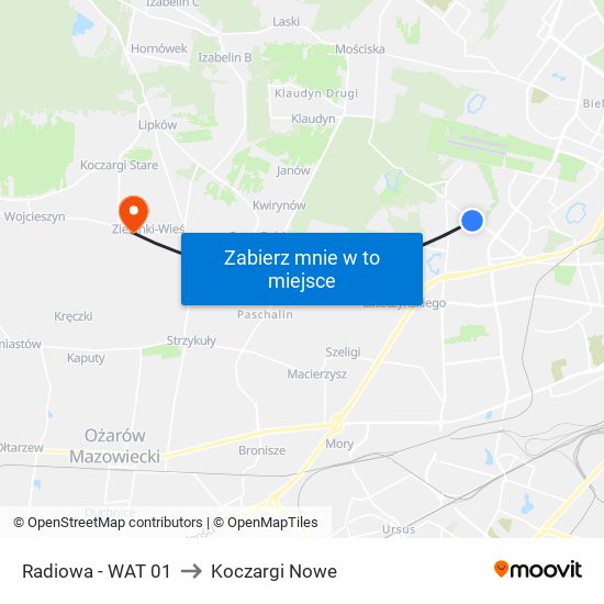 Radiowa - WAT 01 to Koczargi Nowe map