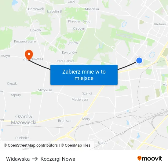Widawska to Koczargi Nowe map