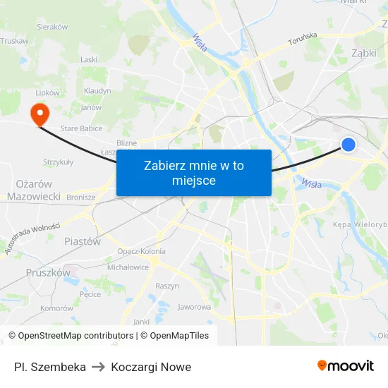 Pl. Szembeka to Koczargi Nowe map