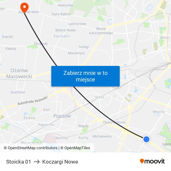 Stoicka to Koczargi Nowe map