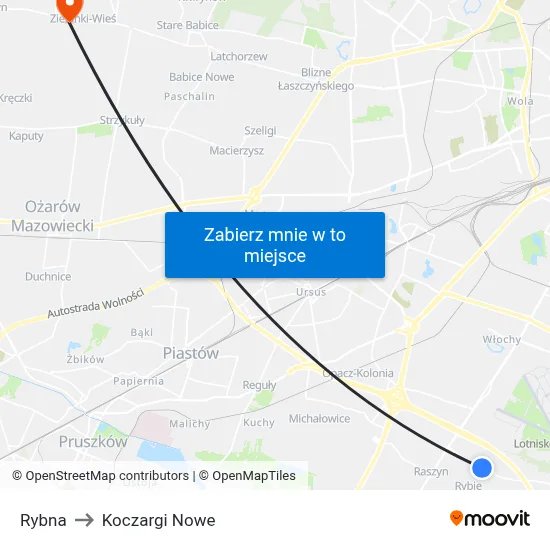 Rybna to Koczargi Nowe map