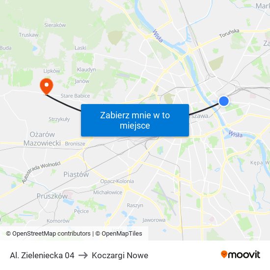Al. Zieleniecka 04 to Koczargi Nowe map
