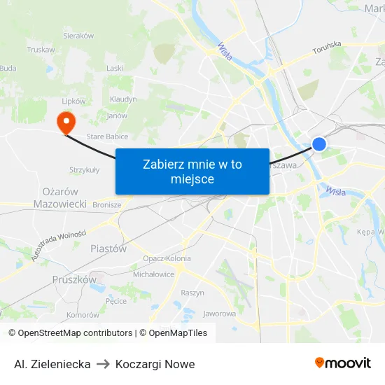 Al. Zieleniecka to Koczargi Nowe map
