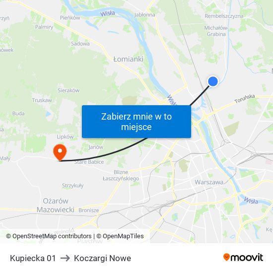 Kupiecka 01 to Koczargi Nowe map