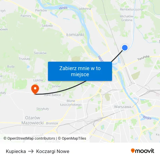 Kupiecka to Koczargi Nowe map