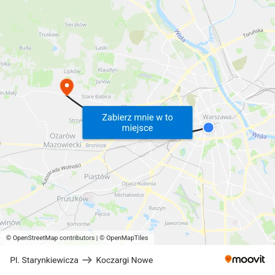 Pl. Starynkiewicza to Koczargi Nowe map