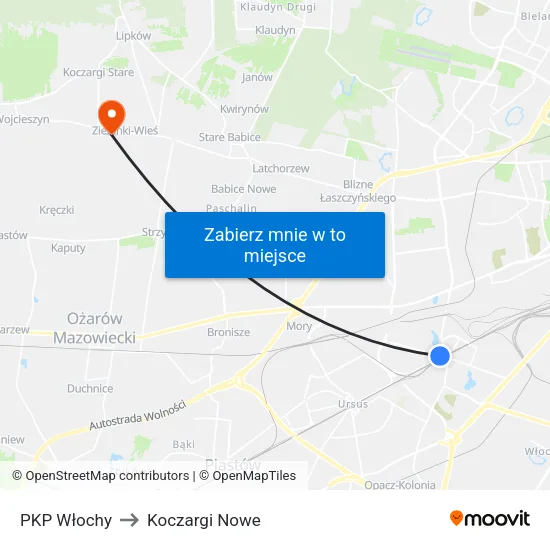 PKP Włochy to Koczargi Nowe map