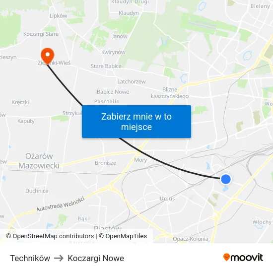 Techników to Koczargi Nowe map