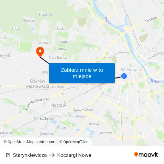 Pl. Starynkiewicza to Koczargi Nowe map