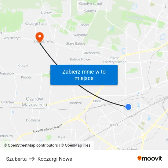 Szuberta to Koczargi Nowe map