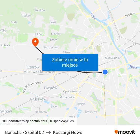 Banacha-Szpital to Koczargi Nowe map