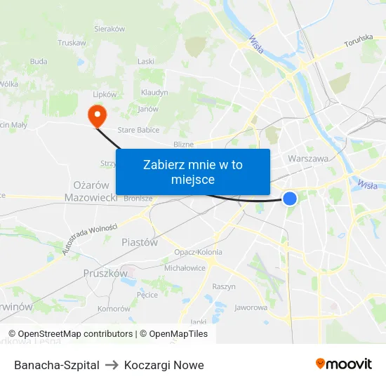 Banacha - Szpital to Koczargi Nowe map