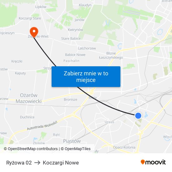 Ryżowa 02 to Koczargi Nowe map