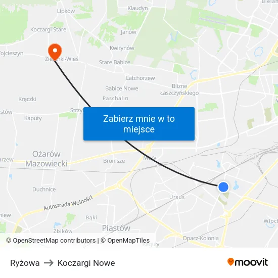 Ryżowa to Koczargi Nowe map