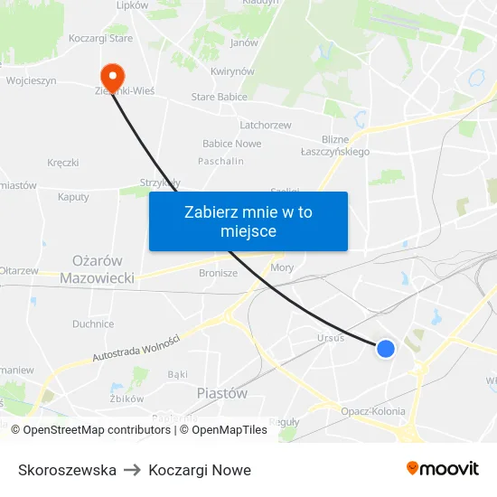 Skoroszewska to Koczargi Nowe map