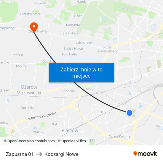 Zapustna 01 to Koczargi Nowe map