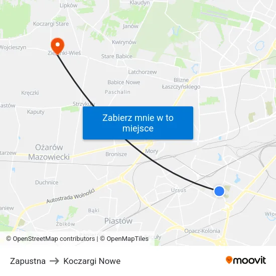 Zapustna to Koczargi Nowe map