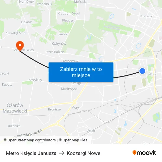 Metro Księcia Janusza to Koczargi Nowe map