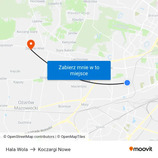 Hala Wola to Koczargi Nowe map