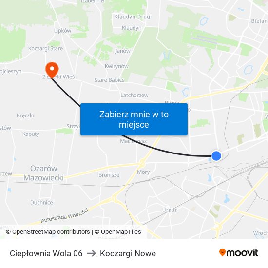 Ciepłownia Wola to Koczargi Nowe map