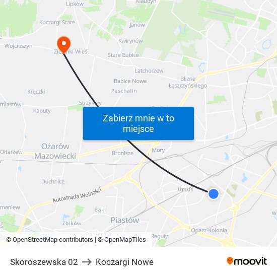 Skoroszewska to Koczargi Nowe map