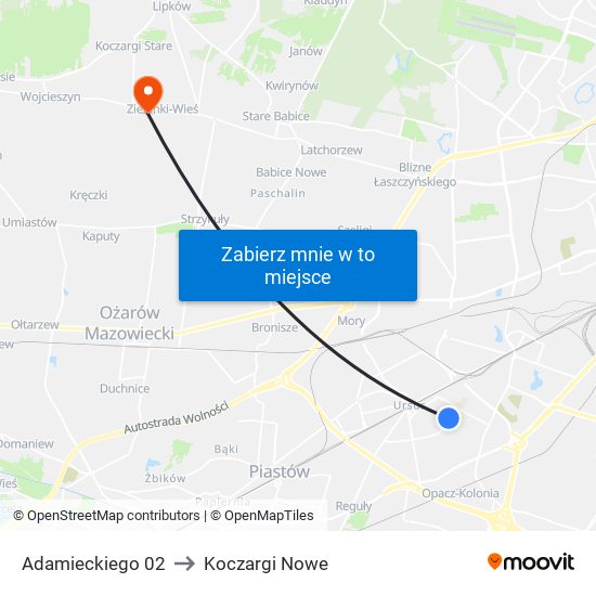 Adamieckiego 02 to Koczargi Nowe map