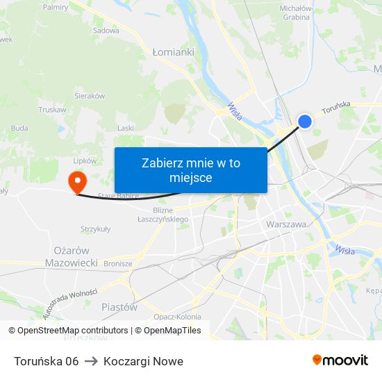 Toruńska 06 to Koczargi Nowe map