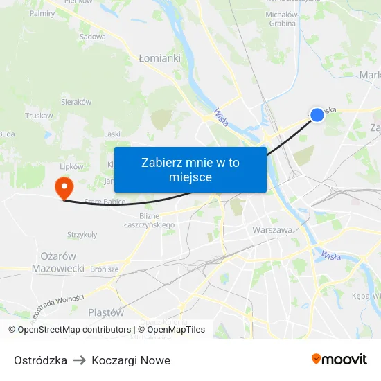 Ostródzka to Koczargi Nowe map