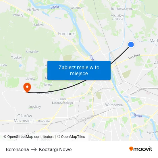 Berensona to Koczargi Nowe map