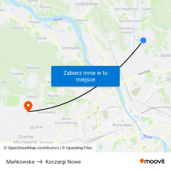 Mańkowska to Koczargi Nowe map