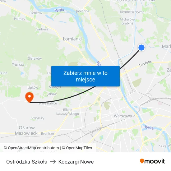 Ostródzka - Szkoła to Koczargi Nowe map