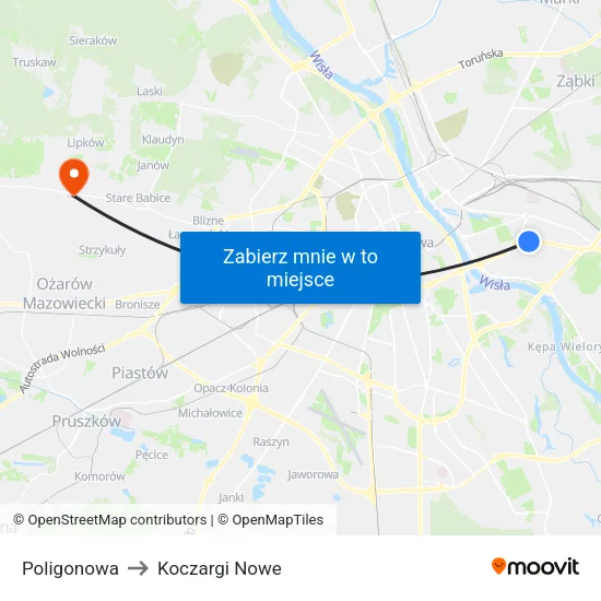 Poligonowa to Koczargi Nowe map