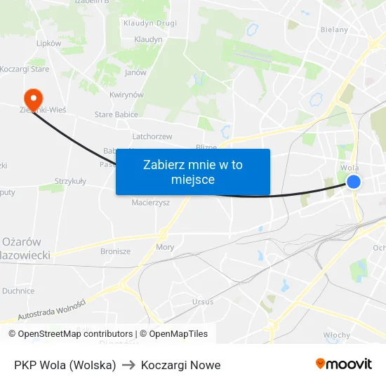PKP Wola (Wolska) to Koczargi Nowe map