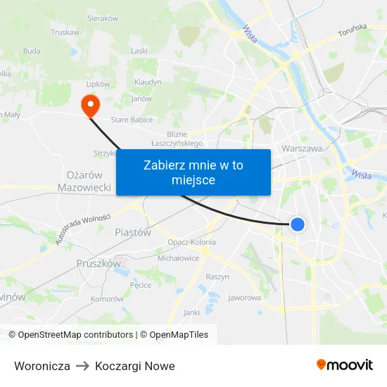 Woronicza to Koczargi Nowe map