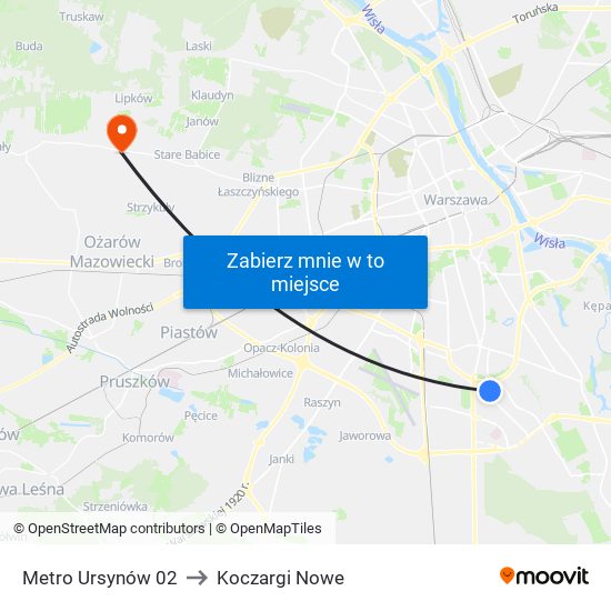 Metro Ursynów 02 to Koczargi Nowe map