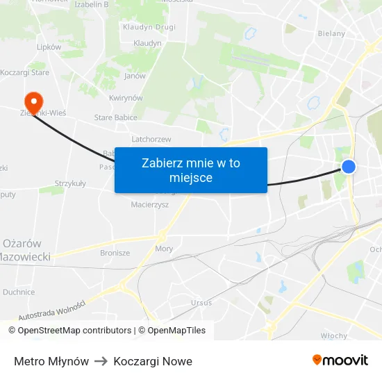 Metro Młynów to Koczargi Nowe map