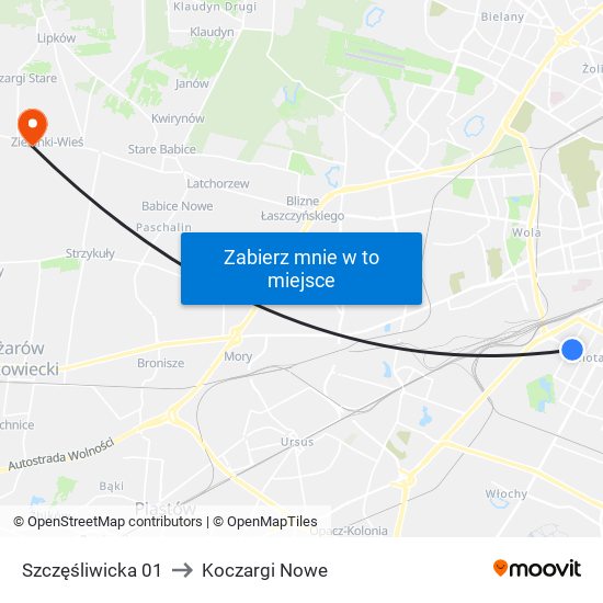 Szczęśliwicka 01 to Koczargi Nowe map