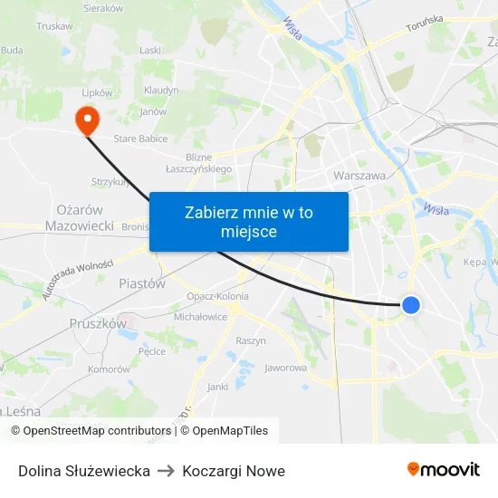 Dolina Służewiecka to Koczargi Nowe map