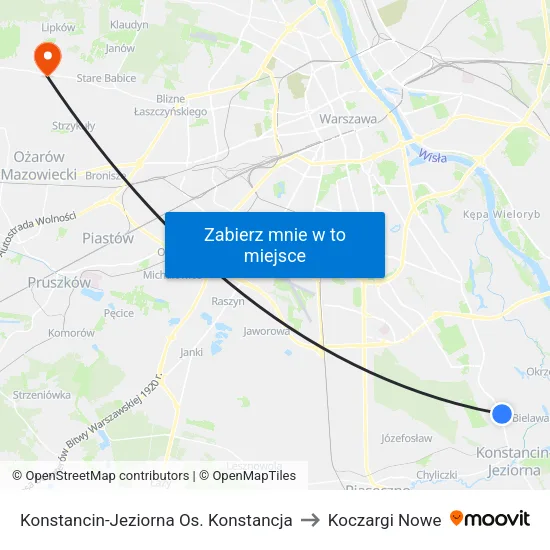 Konstancin-Jeziorna Os. Konstancja to Koczargi Nowe map