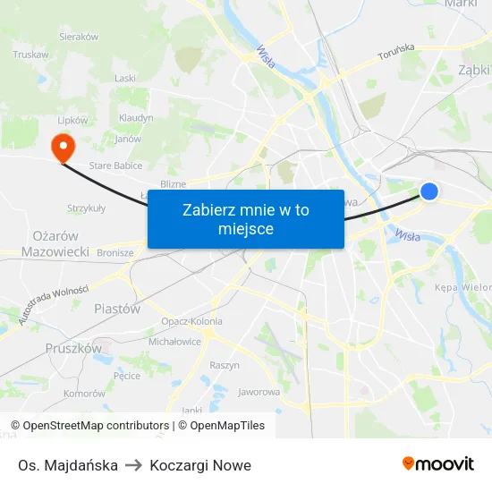 Os. Majdańska to Koczargi Nowe map