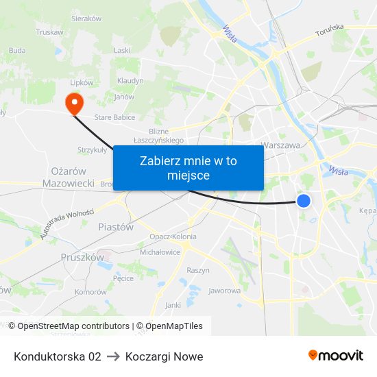 Konduktorska 02 to Koczargi Nowe map