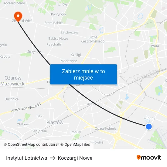 Instytut Lotnictwa to Koczargi Nowe map