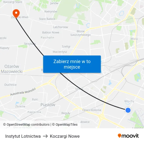 Instytut Lotnictwa to Koczargi Nowe map