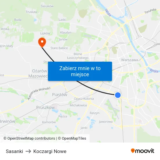 Sasanki to Koczargi Nowe map