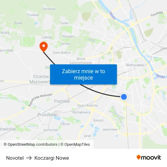 Novotel to Koczargi Nowe map